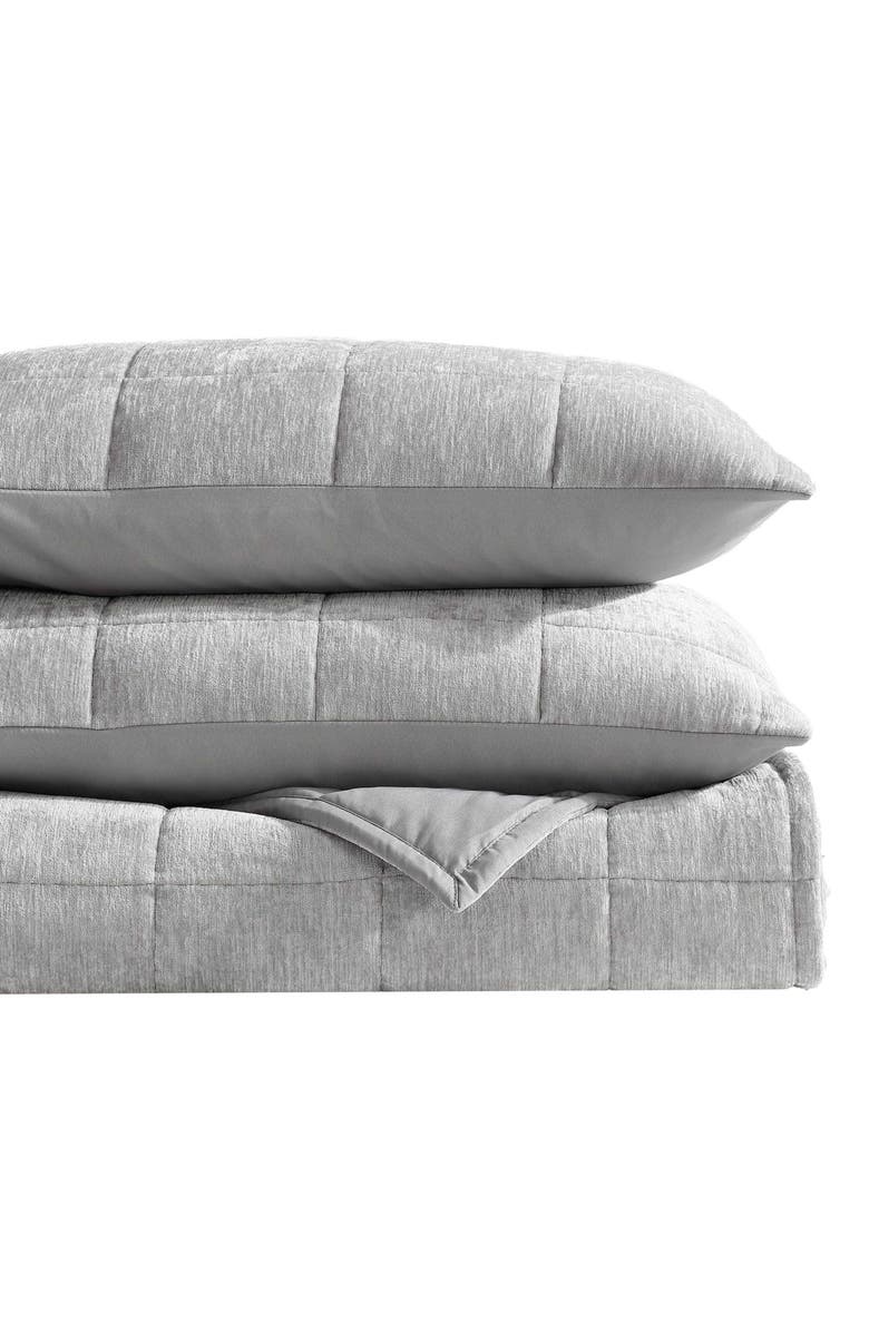 Vera Wang Solid Box Stitched Chenille Quilt & Shams Set, Alternate, color, Grey