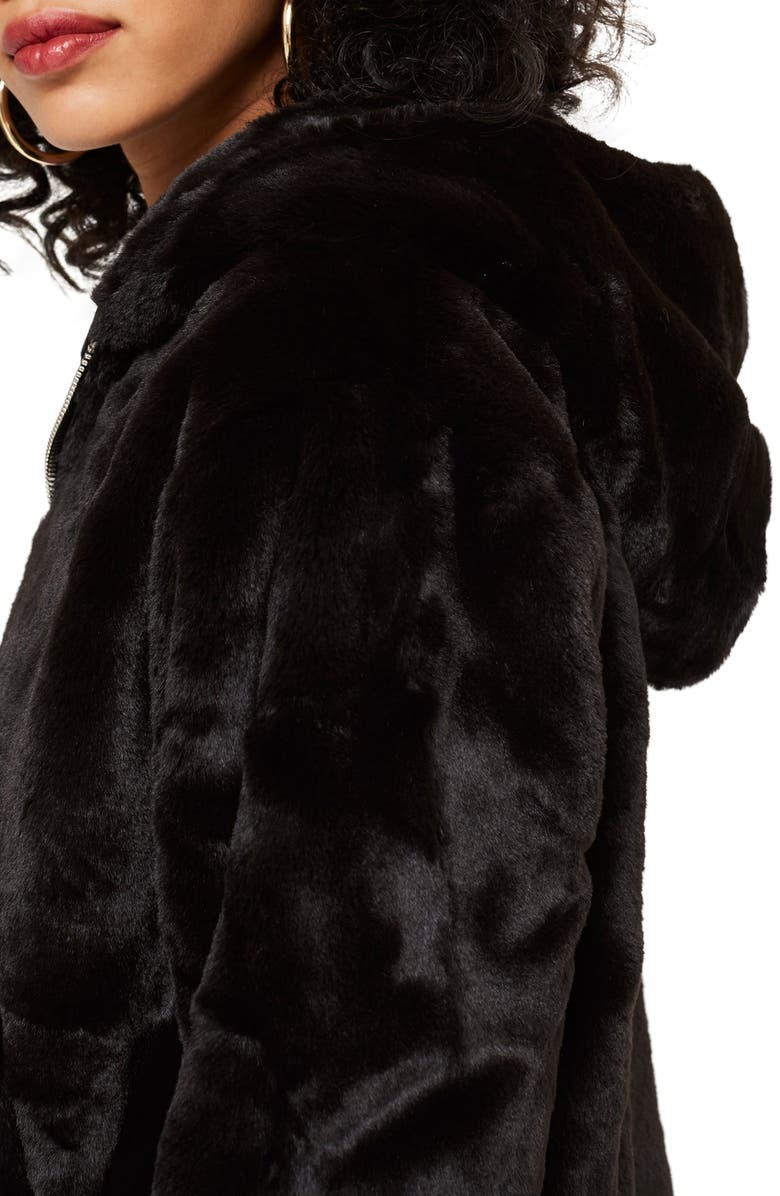 Topshop Faux Fur Zip Hoodie, Alternate, color, 