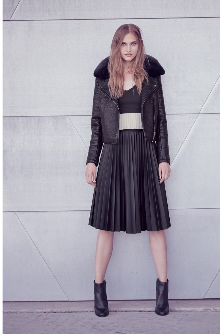 Pleat Midi Skirt, Alternate, color, BLACK