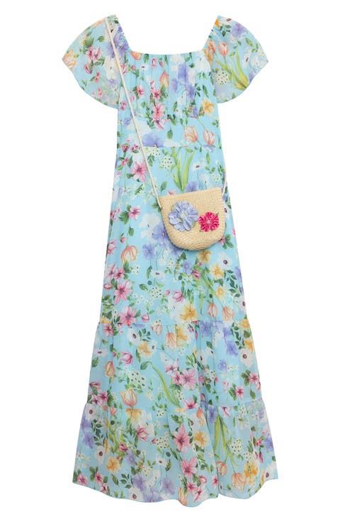Kids' Flutter Sleeve Maxi Dress with Purse (Big Kid)