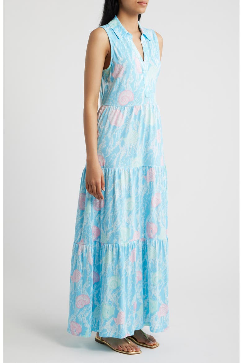 Riegan Print Sleeveless Tiered Maxi Dress, Alternate, color, CAPRI BLUE SHELDEN