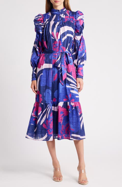 Adele Floral Print Long Sleeve Midi Dress