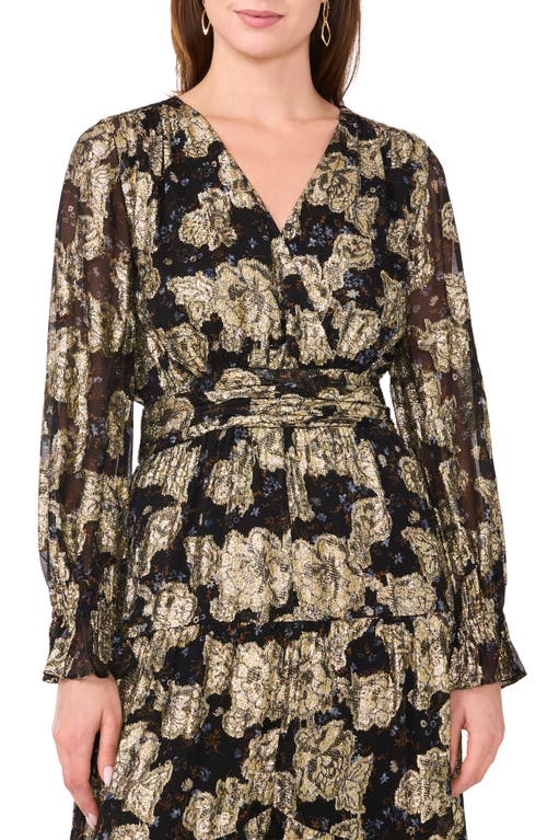 Halogenr Halogen(r) Metallic Floral Long Sleeve Maxi Dress In Rich Black