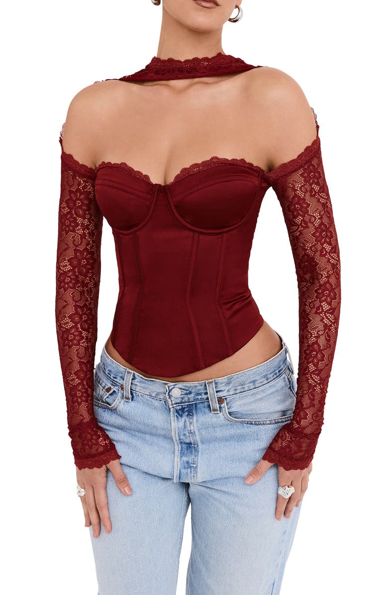 Mistress Rocks Lace Corset Top, Main, color, Cherry White