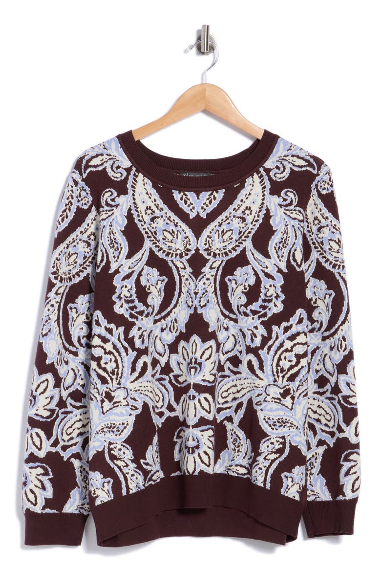 Paisley Jacquard Crewneck Sweater, Main, color, CHOCOLATE LARGE PAISLEY