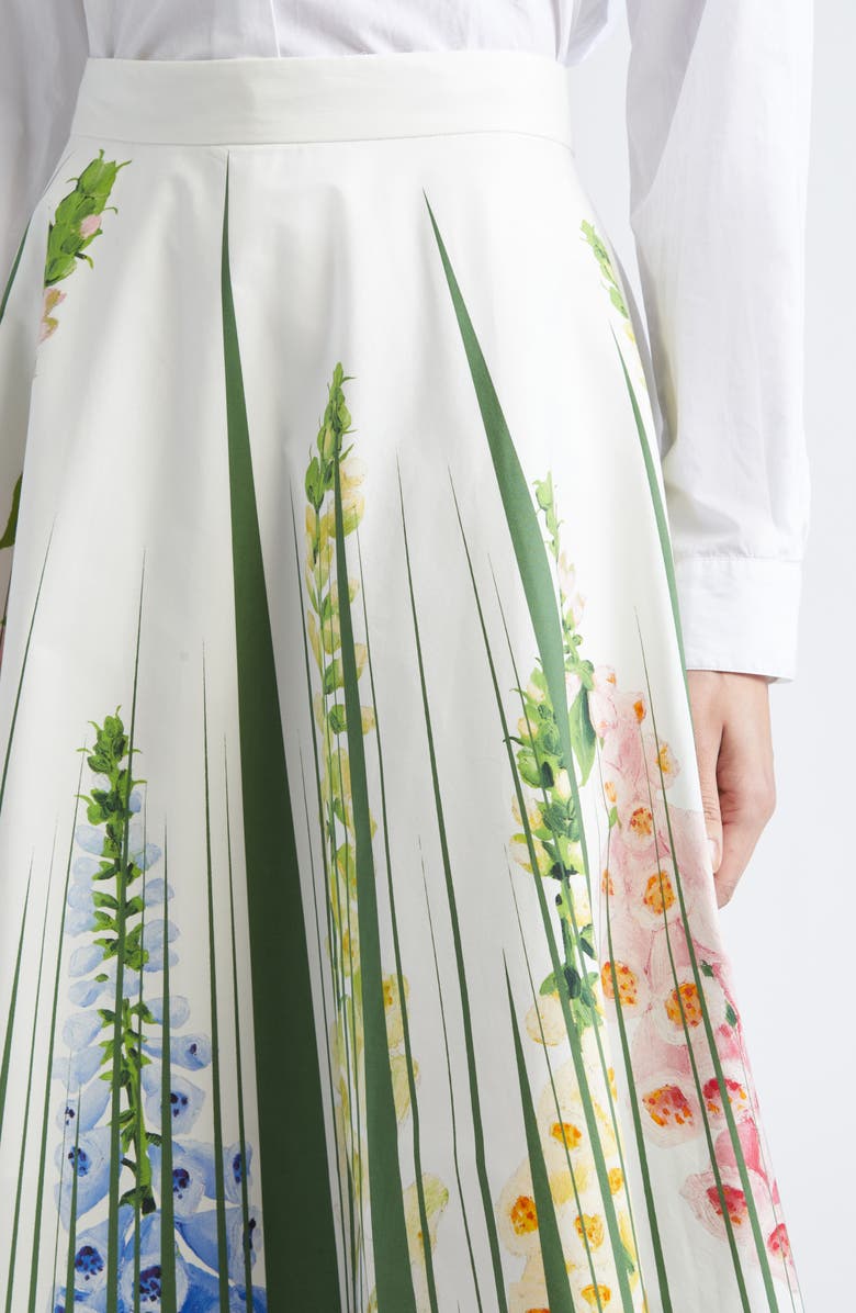 Oscar de la Renta Foxgloves Cotton Poplin Skirt, Alternate, color, Green Multi