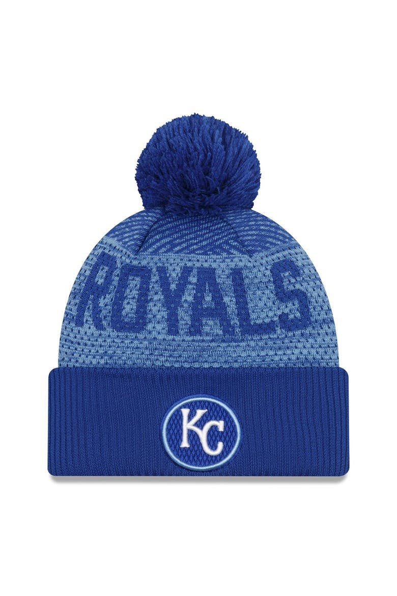 Men's New Era Royal Kansas City Royals Authentic Collection Sport Cuffed Knit Hat with Pom, Main, color, Royal