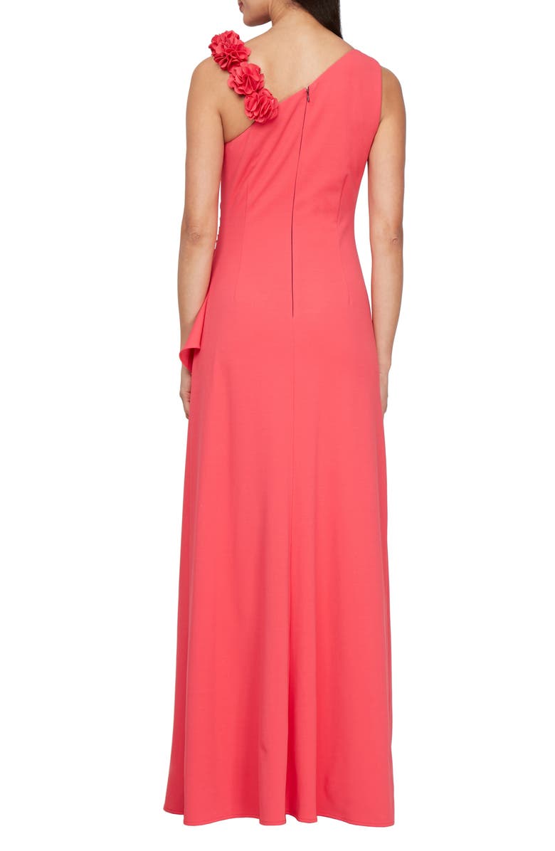 Alex Evenings Floral Strap Ruffle Detail Stretch Crepe Gown, Alternate, color, Coral