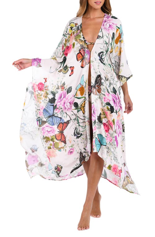 L Agence L'agence Kara Butterfly Print Cover-up Wrap In Ivory