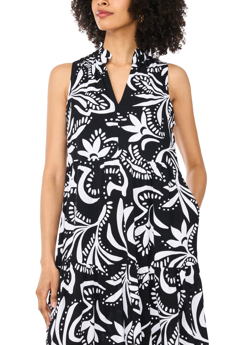 Print Sleeveless Tiered Maxi Dress, Alternate, color, RICH BLACK