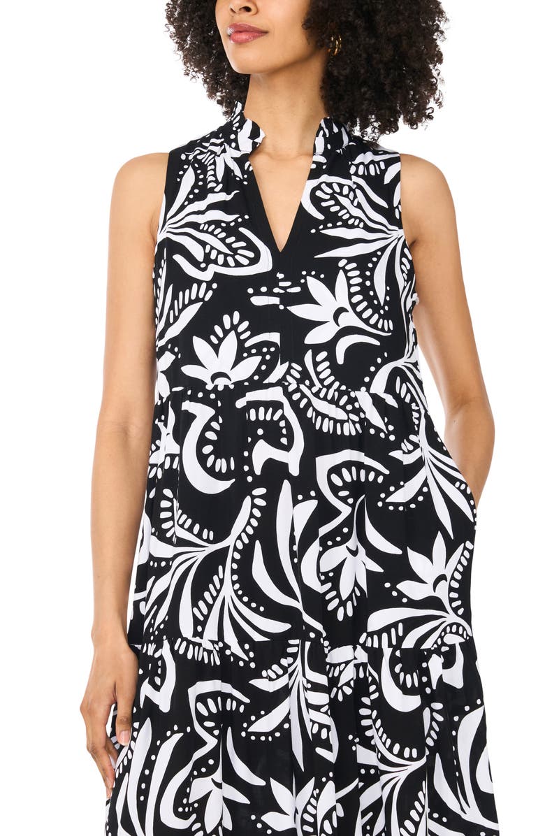Vince Camuto Print Sleeveless Tiered Maxi Dress, Alternate, color, Rich Black