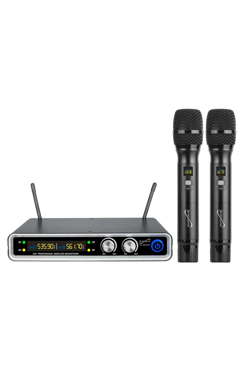 UHF Dual Fixed Channel Wireless Microphone 200ft Range, Main, color, Black