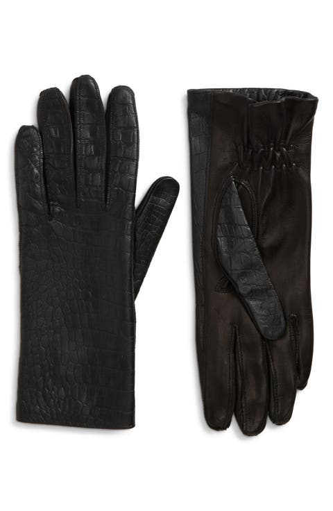 Croc Embossed Leather Gloves