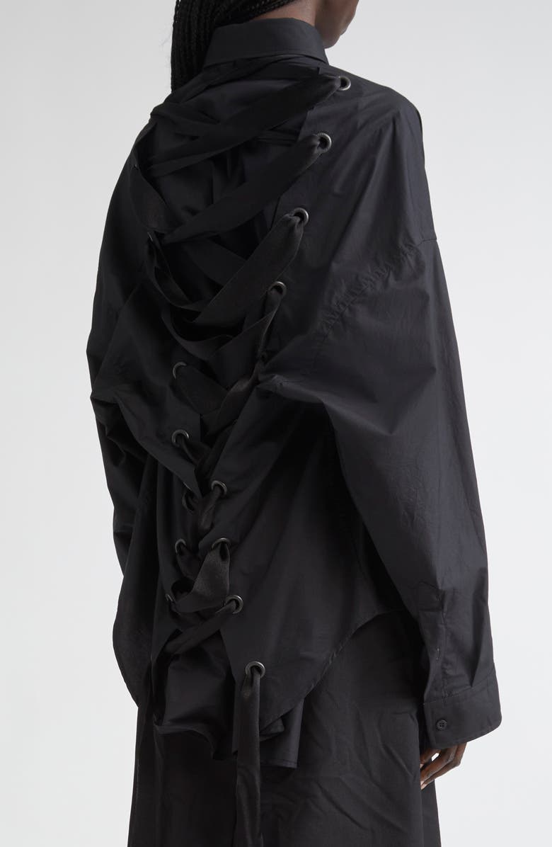 Balenciaga Lace-Up Cotton Poplin Shirt, Alternate, color, 1000 Black