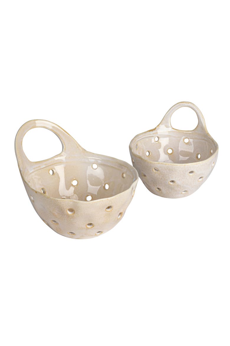 Reactive Glaze Stoneware Colanders, Cream, Set of 2, Main, color, Cream