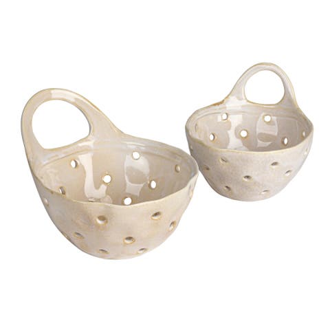 Reactive Glaze Stoneware Colanders, Cream, Set of 2