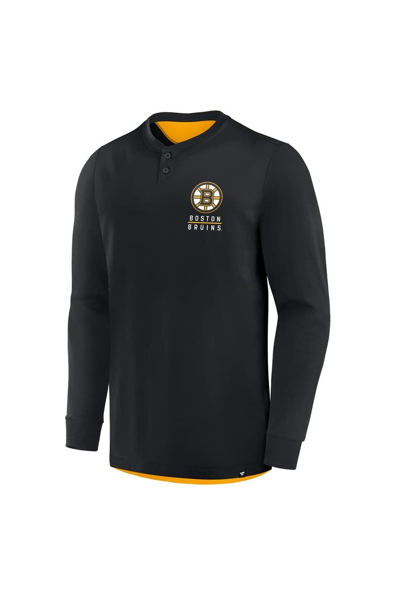Men's Fanatics Black Boston Bruins Adrenaline Push Long Sleeve Henley Shirt, Alternate, color, Black
