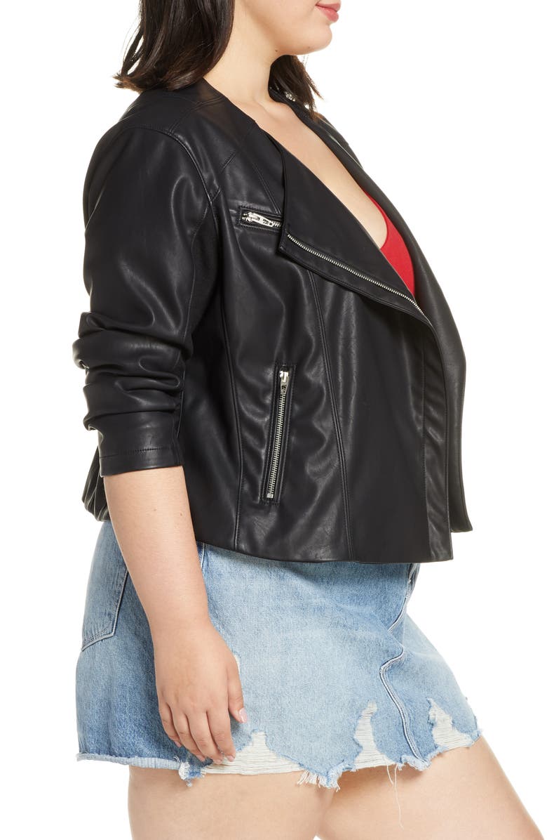 BLANKNYC Record Breaker Collarless Faux Leather Moto Jacket, Alternate, color,