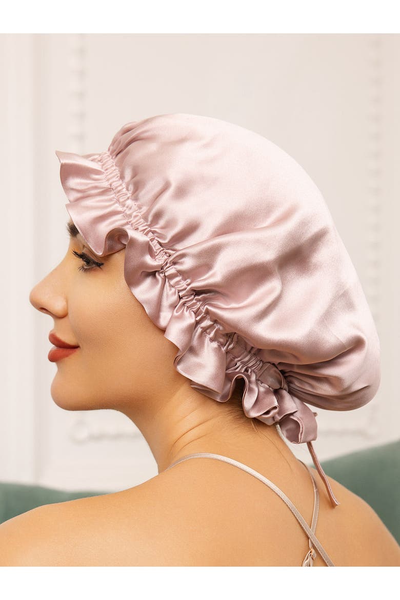 Pure Silk Double Layer Bonnet with Ribbon, Alternate, color, Pink