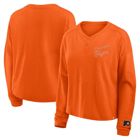 Women
s Fanatics Orange Philadelphia Flyers Oversized All Out Effort Long Sleeve Henley T-Shirt