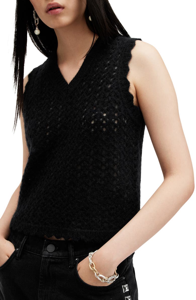 AllSaints Vivian Openwork Sweater Vest, Alternate, color, Black