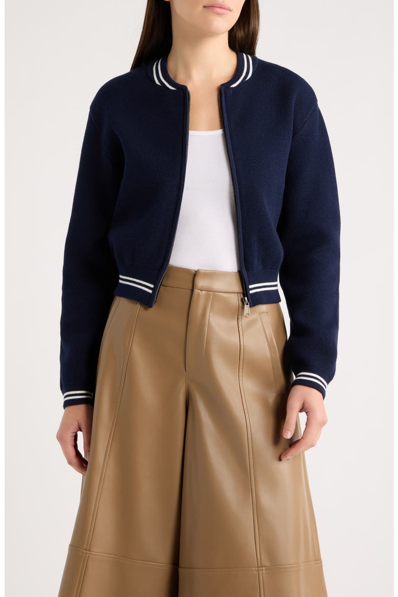 Varsity Zip-Up Cotton Sweater, Main, color, EVENING BLUE
