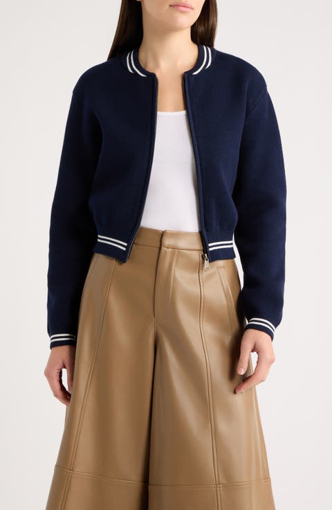 Varsity Zip-Up Cotton Sweater