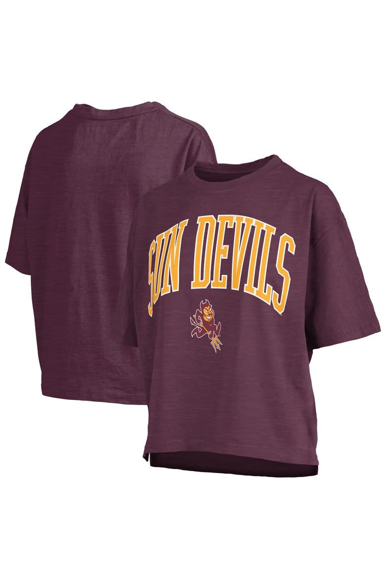 Women's Pressbox Maroon Arizona State Sun Devils Nelson Arch Over Logo Waist Length Oversized Slub T-Shirt, Main, color, Maroon