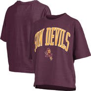 PRESSBOX Women's Pressbox Maroon Arizona State Sun Devils Nelson Arch Over Logo Waist Length Oversized Slub T-Shirt