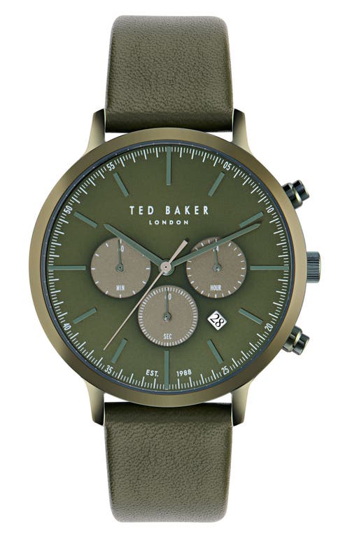 Ted Baker Haarvin Chronograph Leather Strap Watch, 44mm In Green