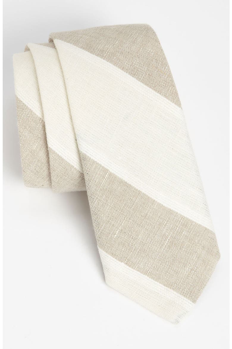 Woven Linen Tie, Main, color, KHAKI/ CREAM