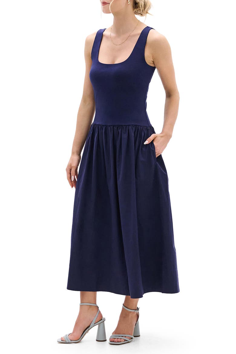 Mixed Media Midi Sundress, Alternate, color, PATRIOT BLUE