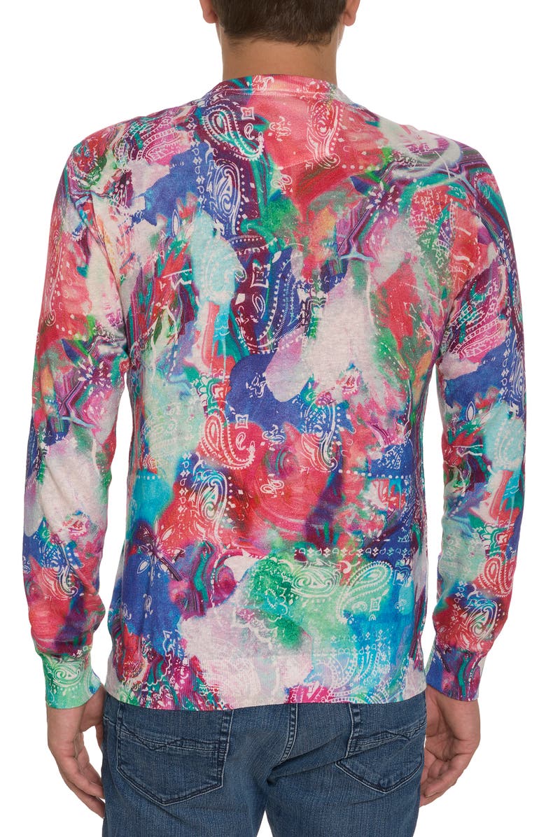Robert Graham Night Gallery Print Cotton & Linen Crewneck Sweater, Alternate, color,