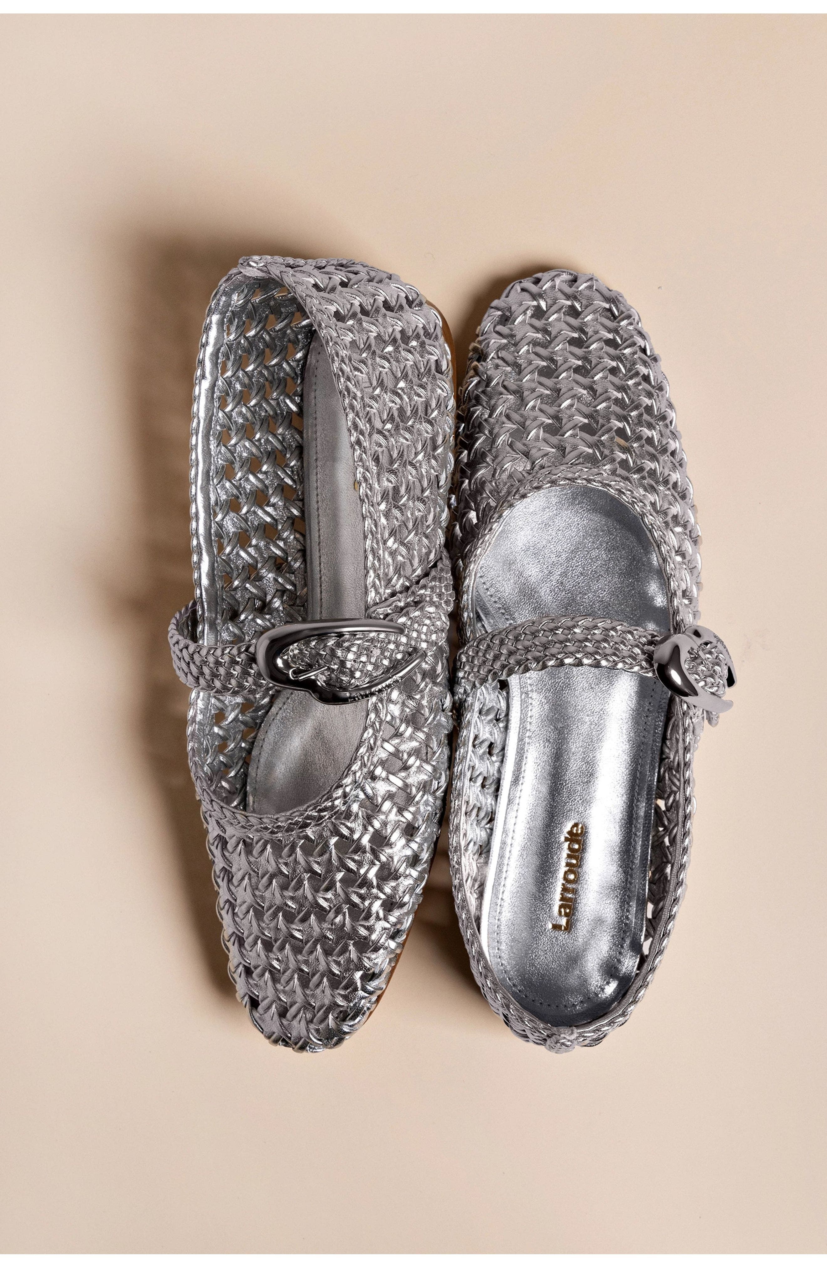 Larroudé Verona Macrame Ballet Flat, Alternate, color, Silver