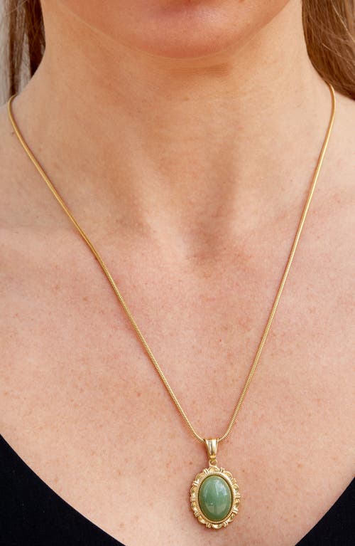 Savvy Cie Jewels Gold Plated Oval Green Aventurine Pendant With Snake Chain In Gold