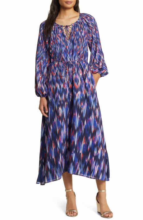 Ikat Long Sleeve Recycled Polyester Midi Dress
