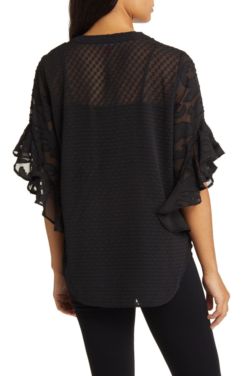 Vince Camuto Flutter Sleeve Clip Dot Chiffon Top, Alternate, color,