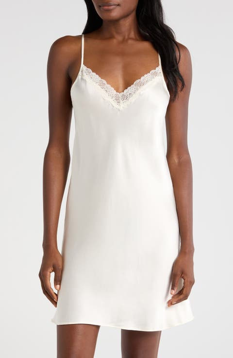 Milky Lace Trim Silk Chemise