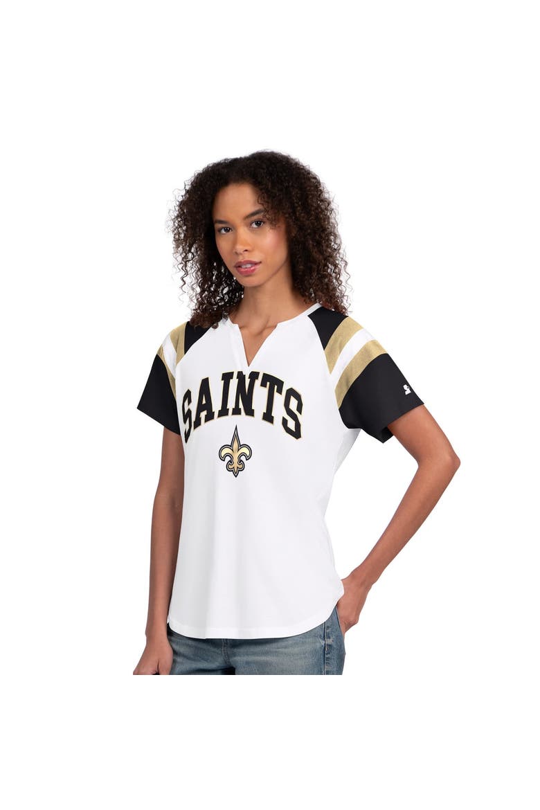 Women's Starter  White New Orleans Saints Game On Notch Neck T-Shirt, Main, color, White
