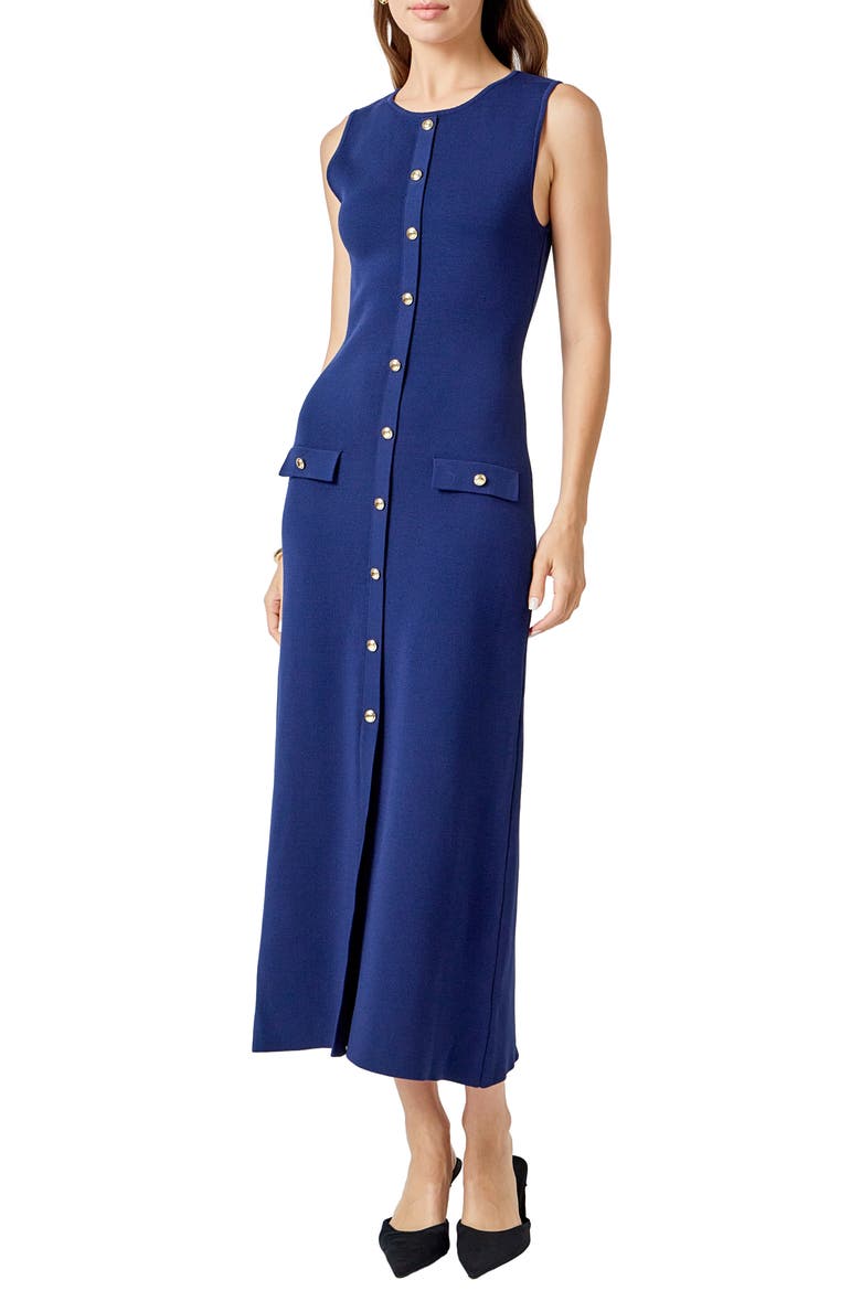 Sleeveless Knit Midi Dress, Main, color, NAVY