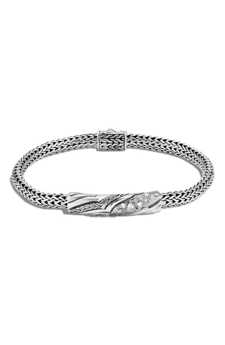 John Hardy Lahar Extra Small Chain 5mm Diamond Station Bracelet, Main, color, 