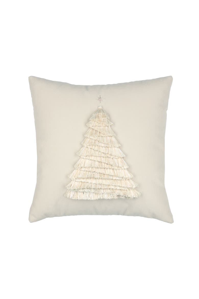 Fraser Fir Handmade Applique Woven Accent Holiday Pillow, Main, color, Ivory