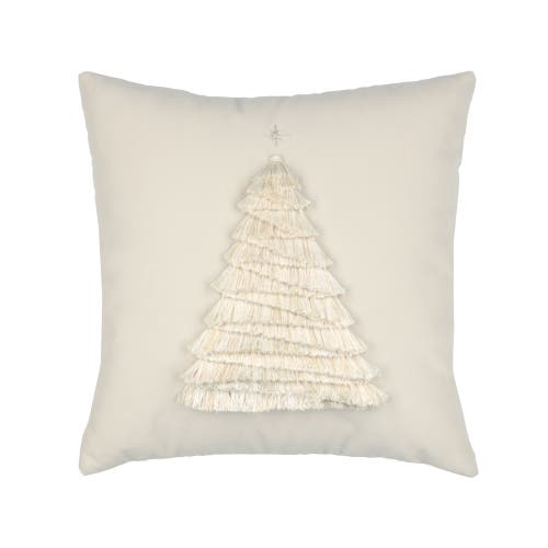 Elaine Smith Fraser Fir Handmade Applique Woven Accent Holiday Pillow In White