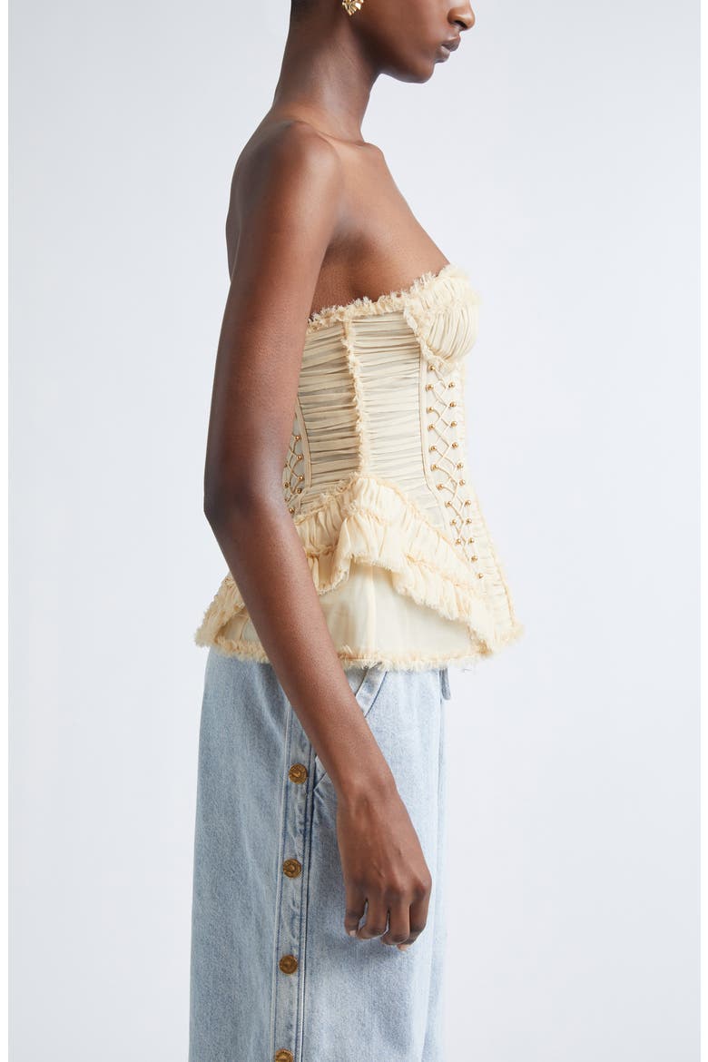 Rebellion Frayed Silk Corset Top, Alternate, color, CREAM