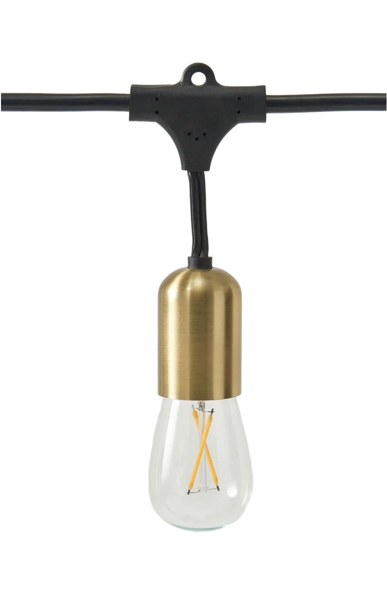 Brightech 48 ft, 15‑light Plug‑In Heavy Duty LED Outdoor String Lights, Gold Accent Brass Socket and Weatherproof Bulbs, Alternate, color, 48 Ft 15 Bulbs | Soft White