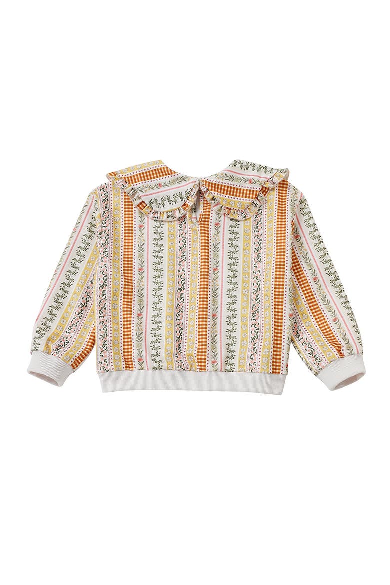 Buttercup Blossom Long Sleeve Striped Floral Ruffle Collar Sweater, Alternate, color, Pink