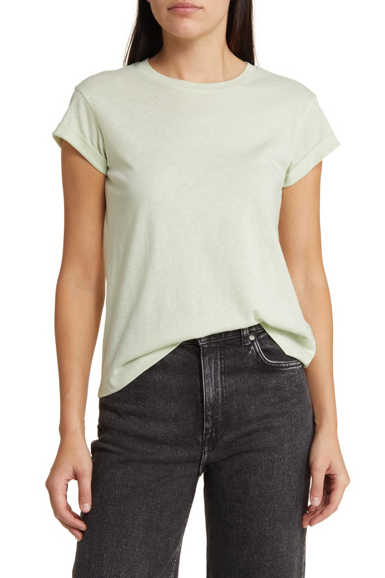 Anna Cuff Sleeve Cotton T-Shirt, Main, color, PISTACHIO GREEN