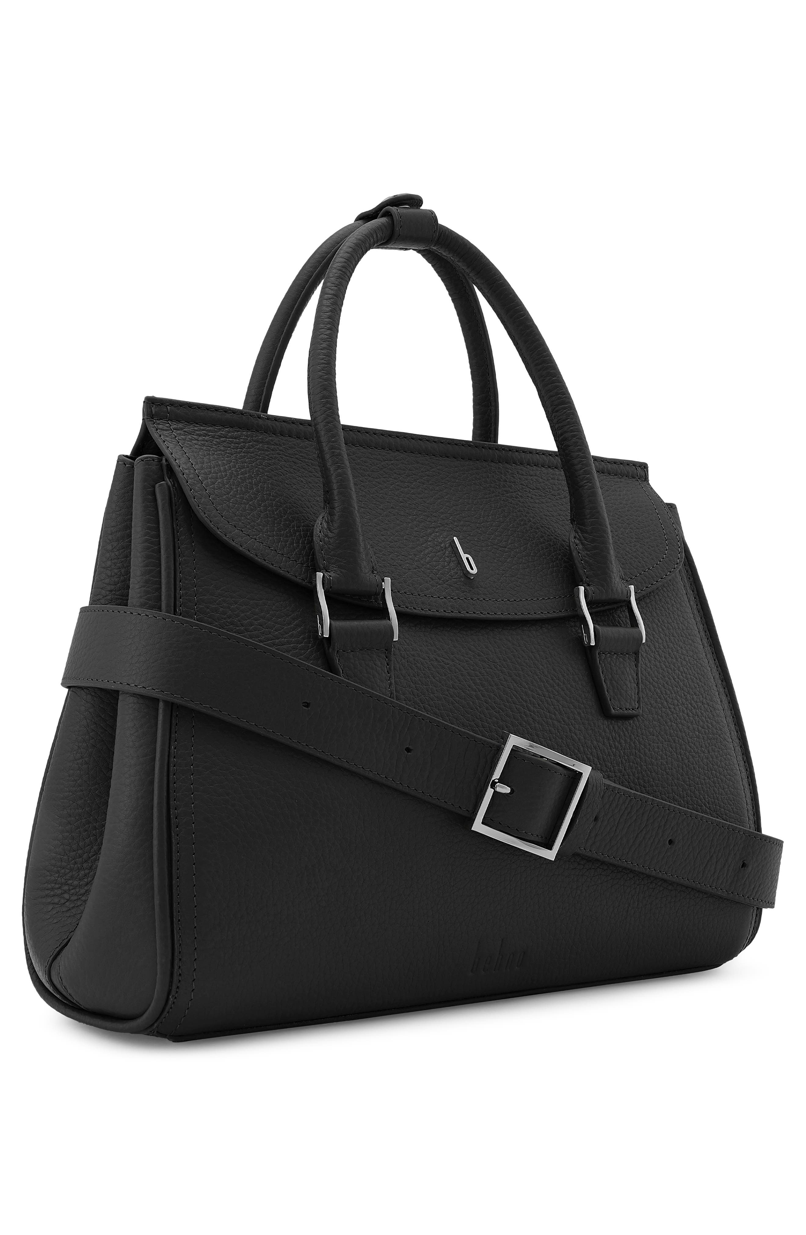 Coco Medium Pebbled Leather Satchel, Alternate, color, BLACK
