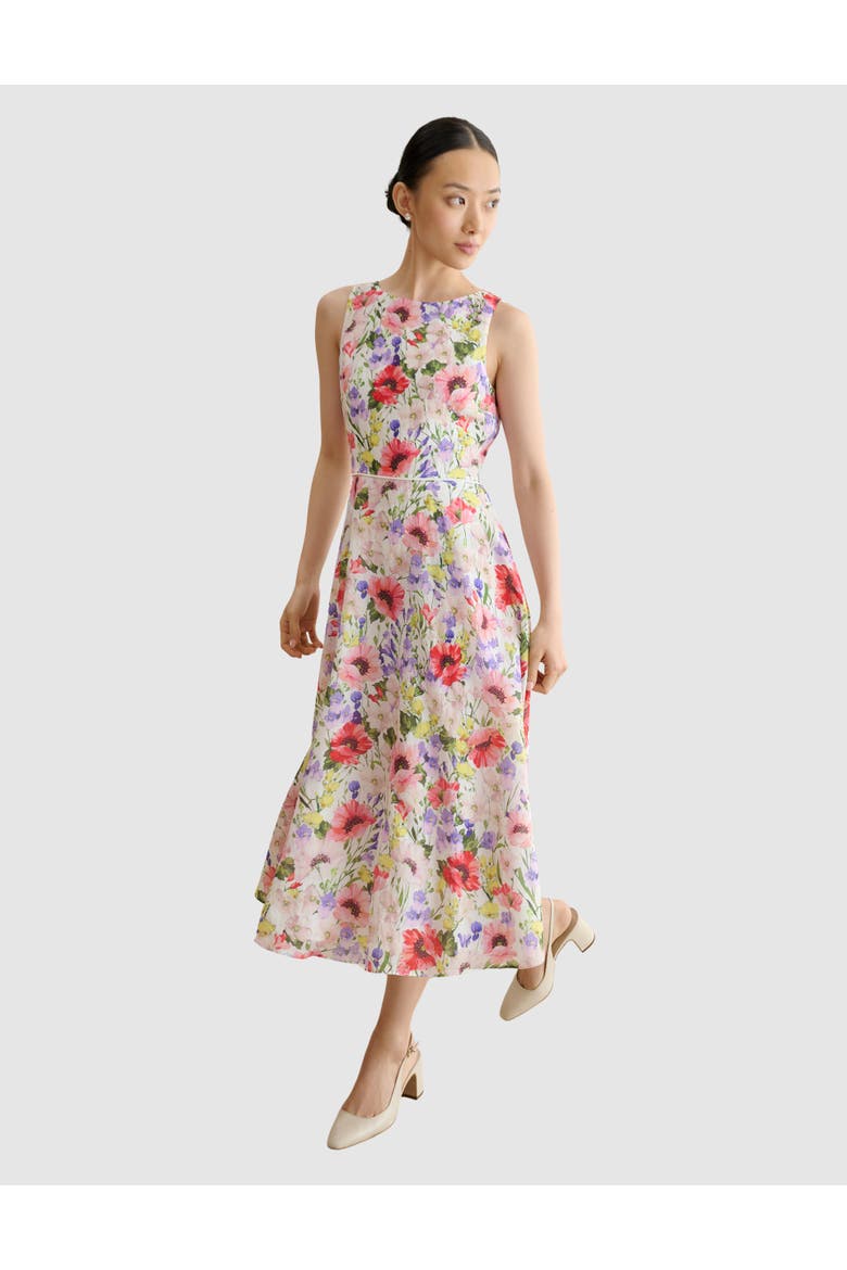 Carly Floral Midi Dress, Main, color, Ivorymulti