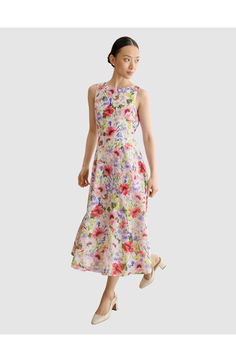 HOBBS LONDON Carly Floral Midi Dress, Main, color, Ivorymulti